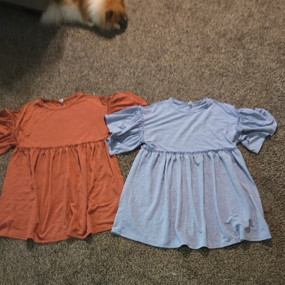 Rust and Blue Puff Sleeve Dresses